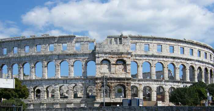 The Pula Arena is the most well known of the surviving Roman buildings in Pula